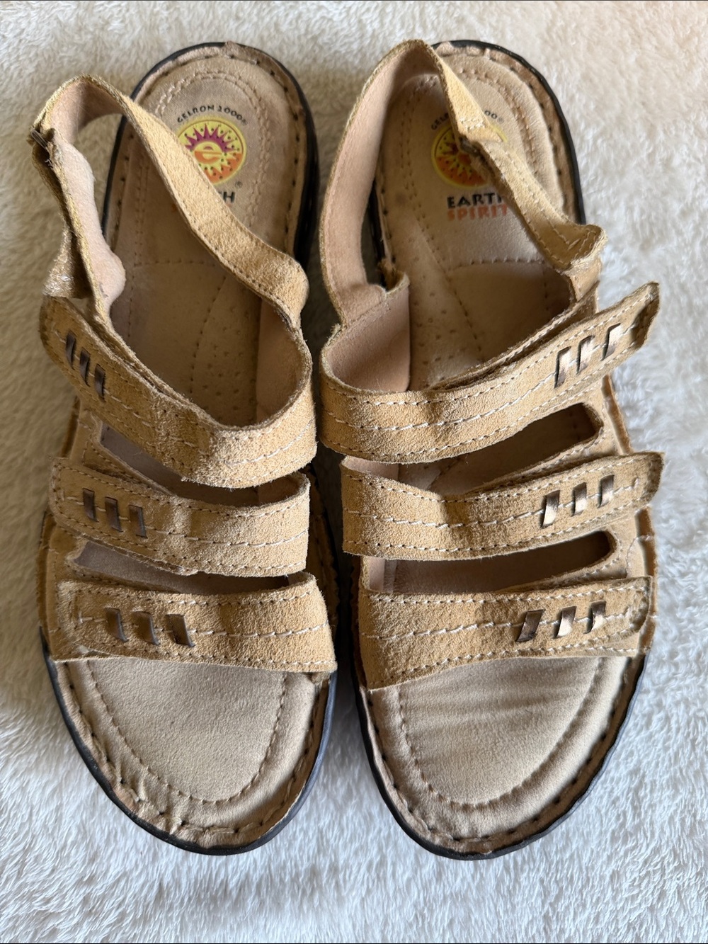 Earth Spirit Gelron 2000 Beige Suede Comfort Strappy Slingback Sandals Size 9
